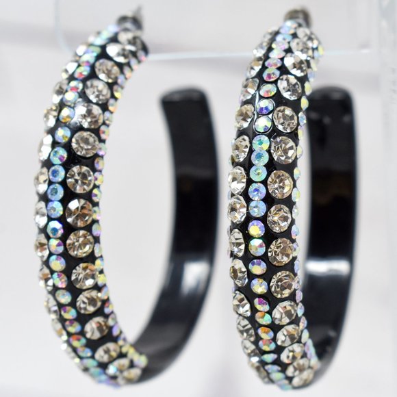 2.5" Black Lucite 5 Row Clear/AB Rhinestone Hoops - Picture 7 of 9